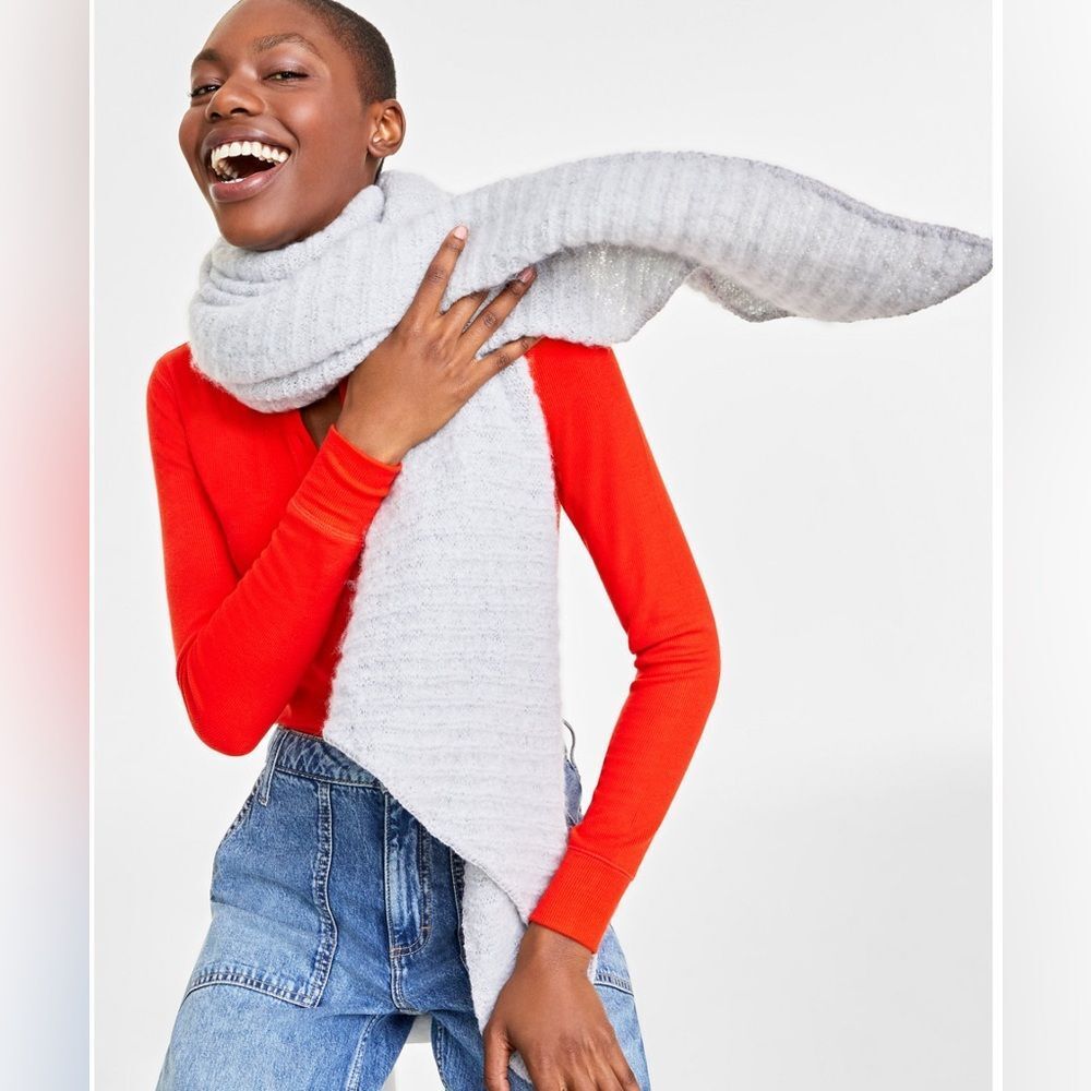 On 34th Women's Ribbed Blanket Wrap Scarf in Red.